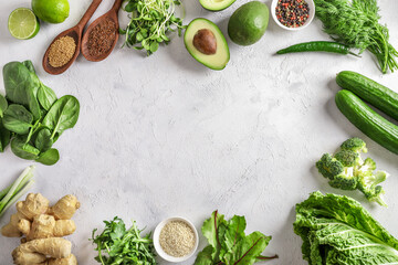 Green vegetables and herbs rich for proteins