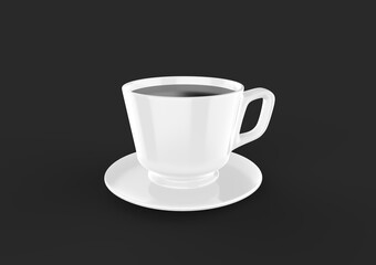 3D Rendering A White Cup of Tasty Coffee, Isolated on Black Background