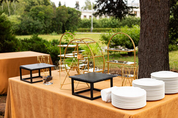 Summer cafe in the city. Wedding banquet