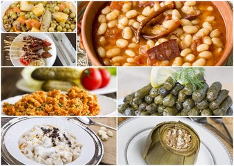 Traditional delicious Turkish foods collage