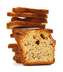 slice of fresh baked banana bread on white