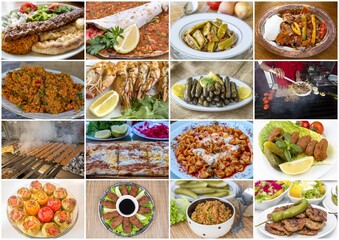 Traditional delicious Turkish foods collage