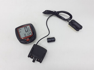 Modern Electronic Digital Speedometer Odometer for Bicycle Sports in White Isolated Background 
