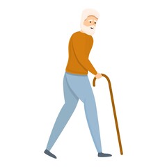 Grandfather wtih walking stick icon. Cartoon of grandfather wtih walking stick vector icon for web design isolated on white background