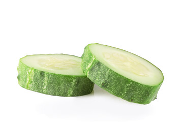 Cucumber slices isolated on white background.
