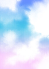 Hand drawn watercolor colorful sky with white clouds