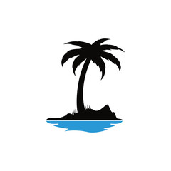 Tropical beach and palm tree logo design. Creative palm tree  vector logo design