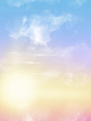 Hand drawn watercolor colorful sunset multicolor sky and white clouds