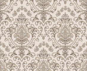 Damask seamless pattern element. Vector classical luxury old fashioned damask ornament, royal victorian seamless texture for wallpapers, textile, wrapping. Vintage exquisite floral baroque template.
