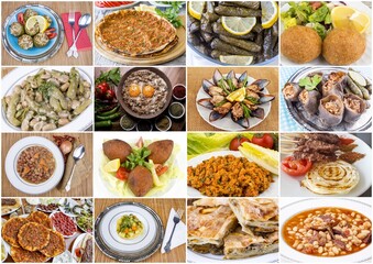 Traditional delicious Turkish foods collage