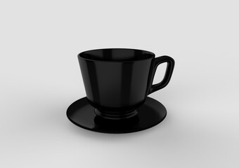 3D Rendering A Black Cup Blank Isolated on Black Background
