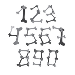Isolated grey hand drawn vector design cartoon set of numbers from bones
