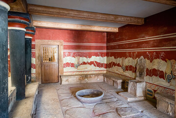 Knossos palace at Crete, Greece Knossos Palace, is the largest Bronze Age archaeological site on Crete and the ceremonial and political centre of the Minoan civilization and culture.