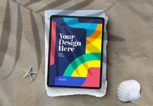 Tablet Mockup in Summer Beach Scene