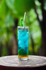 Blue ocean cocktail (blue lagoon cocktail) in a glass