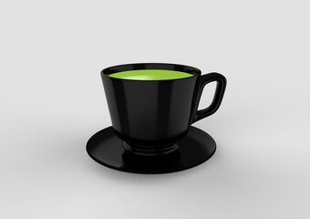 3D Rendering A Black Cup With Green Tea Isolated on White Background