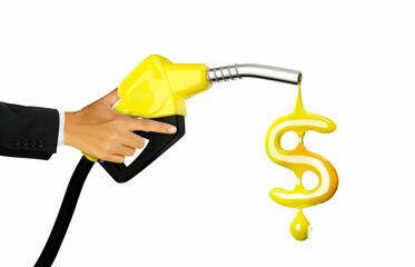 gas pump nozzle and money	
