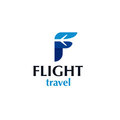 Letter f travel logotype design with plane 