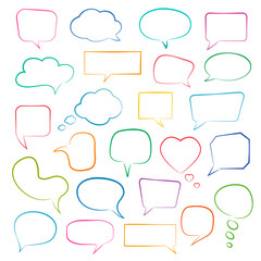 Set of empty color speech bubbles for infographics. Vector talk and thought sketch bubbles.