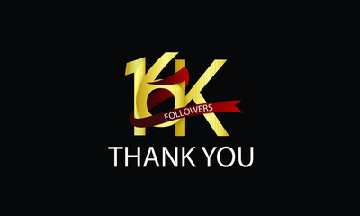 16K,16.000 Followers Thank You anniversary Red logo with Tosca ribbon. For Social Medias - Vector
