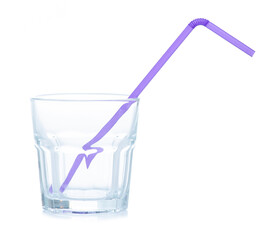 Empty glass drink with cocktail straw on white background isolation