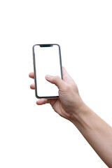 Man hand holding smartphone isolated on white with clipping path