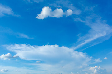 Cirrus and cumulus clouds on blue sky background.