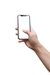 Man hand holding smartphone isolated on white with clipping path