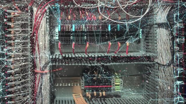 Abstract animation of working programmable logic controller box PLC. Augmented reality