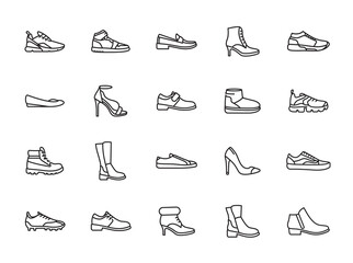 minimal line shoes icon set - obrazy, fototapety, plakaty
