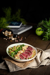Beef, wheat and edamame tataki 