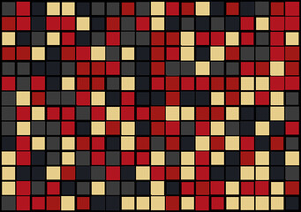 Mosaic from vector squares with trendy red and yellow colors and different sized borders in shades of red for web, cover, wrapping paper, art, etc. backgrounds