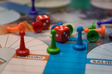 Medellín, Antioquia / Colombia. April 04, 2020. Close-up of dice and chips game
