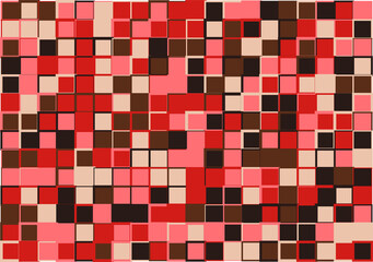 Mosaic from vector squares with trendy red  and pink colors and different sized borders in shades of pink for web, cover, wrapping paper, art, etc. backgrounds