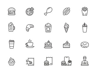 minimal fastfood line icon set