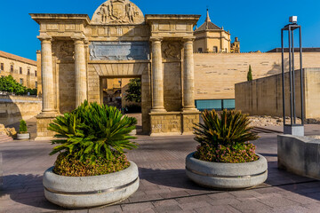 The gateway into the ancient city of  Cordoba, Spain from the Roman bridge over the Guadalquivir ...