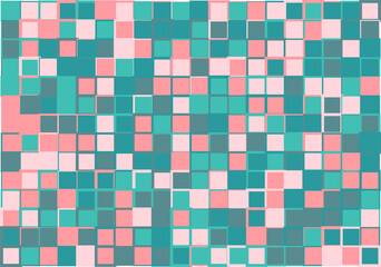 Mosaic from vector squares with trendy green  and pink colors and different sized borders in shades of pink for web, cover, wrapping paper, art, etc. backgrounds