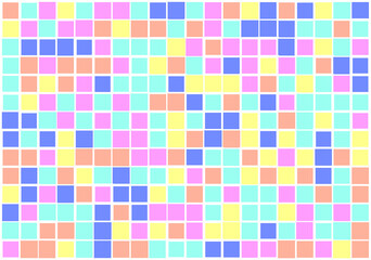 Mosaic from vector squares with trendy blue, yellow  and pink colors and different sized borders in shades of colors for web, cover, wrapping paper, art, etc. backgrounds