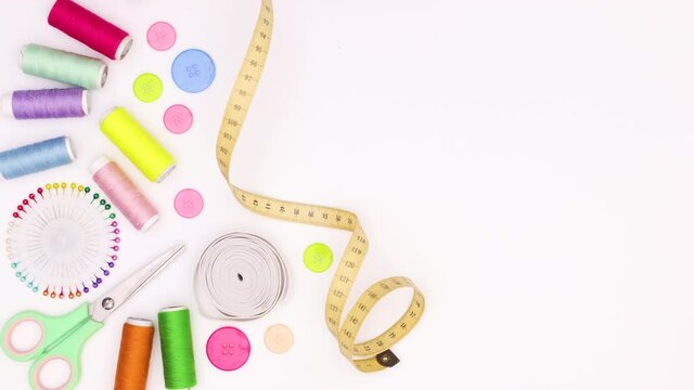 Sewing items appear on left side of white theme. Stop motion 