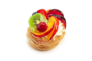 Home made cake with cream and fruit isolated