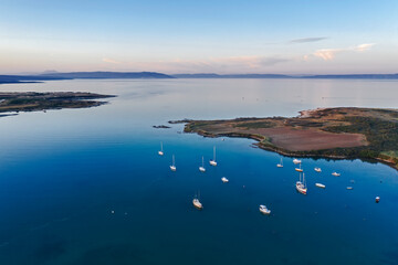 An aerial shot of Kuje lagoon, Liznjan, Istria, Croatia