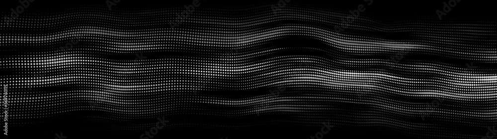 Poster abstract gradient dynamic wave of particles. network of bright points or dots. big data. digital bac