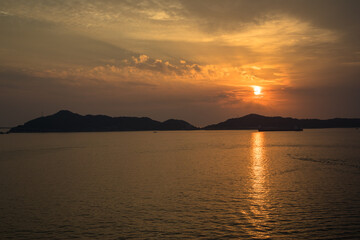 Sunset over the mouth of Nagasaki Bay, Nagasaki, Japan