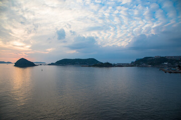 Sunset over the mouth of Nagasaki Bay, Nagasaki, Japan