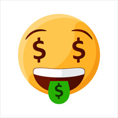 Money Tounge Face Emoji Flat Icon Illustration Creative Stylish Design Vector