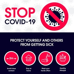 Stop Coronavirus COVID-19 prevention concept. protect yourself, hand washing stay home social distance, Advice coronavirus. Basic protective measures. New normal