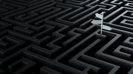 3d illustration concept of crossroad signpost coming out of a black labyrinth © macondos