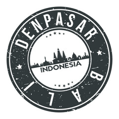 Denpasar Indonesia Round Stamp Icon Skyline City Design Badge Rubber.