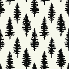 vector seamless pattern with black silhouettes of christmas trees,spruce forest