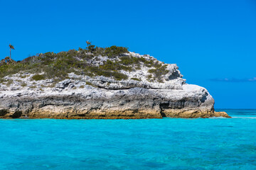The blue skies and turquoise waters of the Caribbean island of Eleuthera, Bahamas
